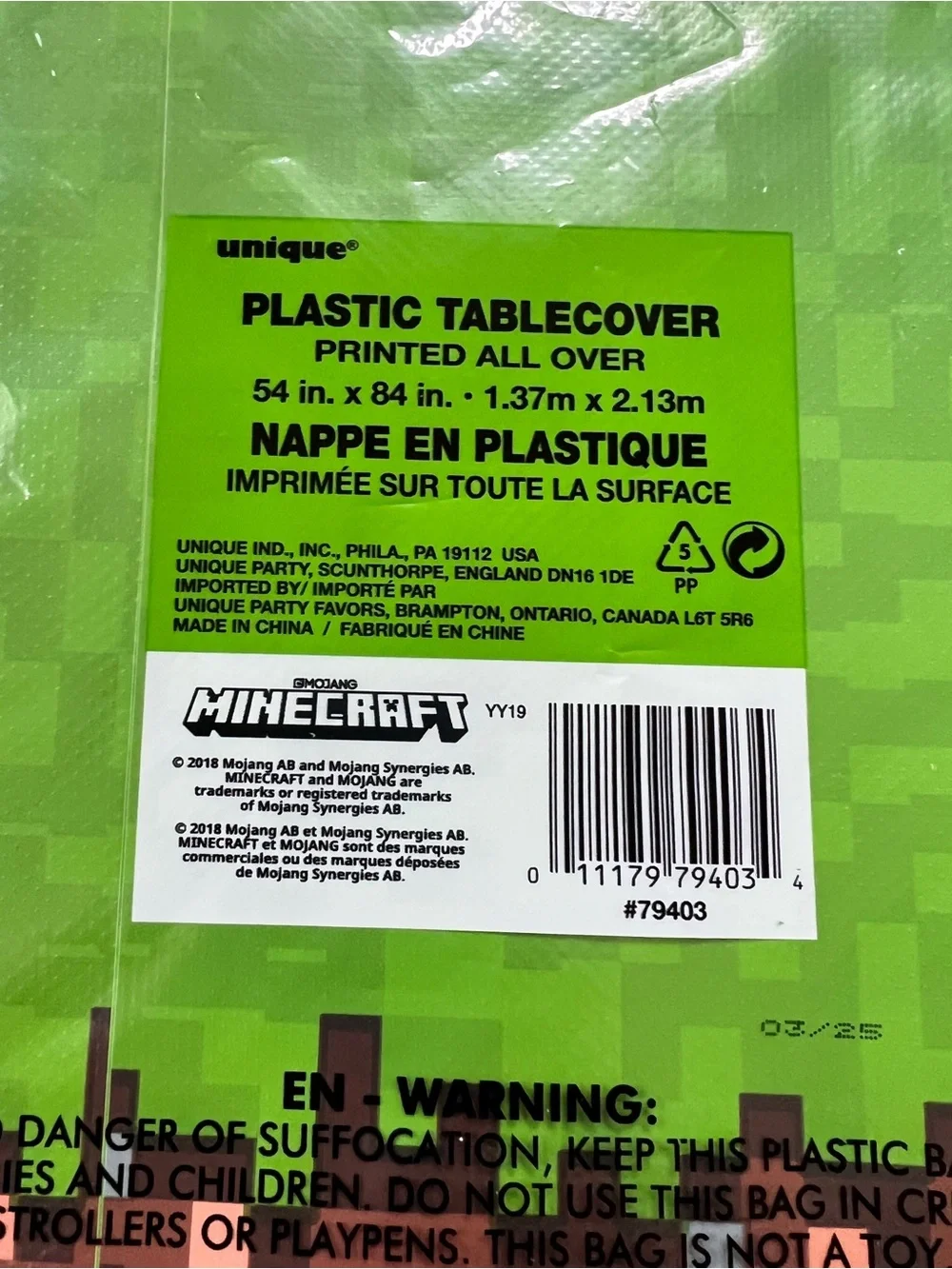 Minecraft Disposable Birthday Party Tablecloth Table-cover lot of 2